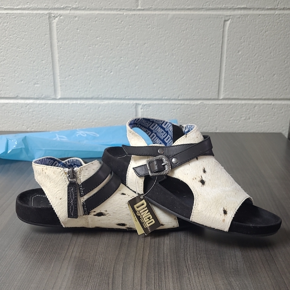 NWT Dingo Hair On Hide Black and White Sandals